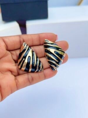 Black and gold earrings with modern two-tone design for women