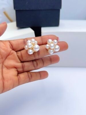 Pearl cluster stud earrings with delicate arrangement of luminous pearls for women